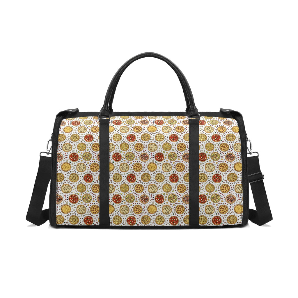 Personalised Round Pizzas On White Foldable Travel Bag Black Personalised Foldable Travel Bag Food Printed Offshore