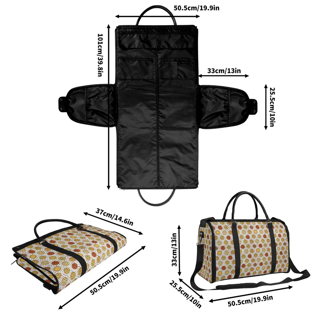 Personalised Round Pizzas On White Foldable Travel Bag Personalised Foldable Travel Bag Food Printed Offshore