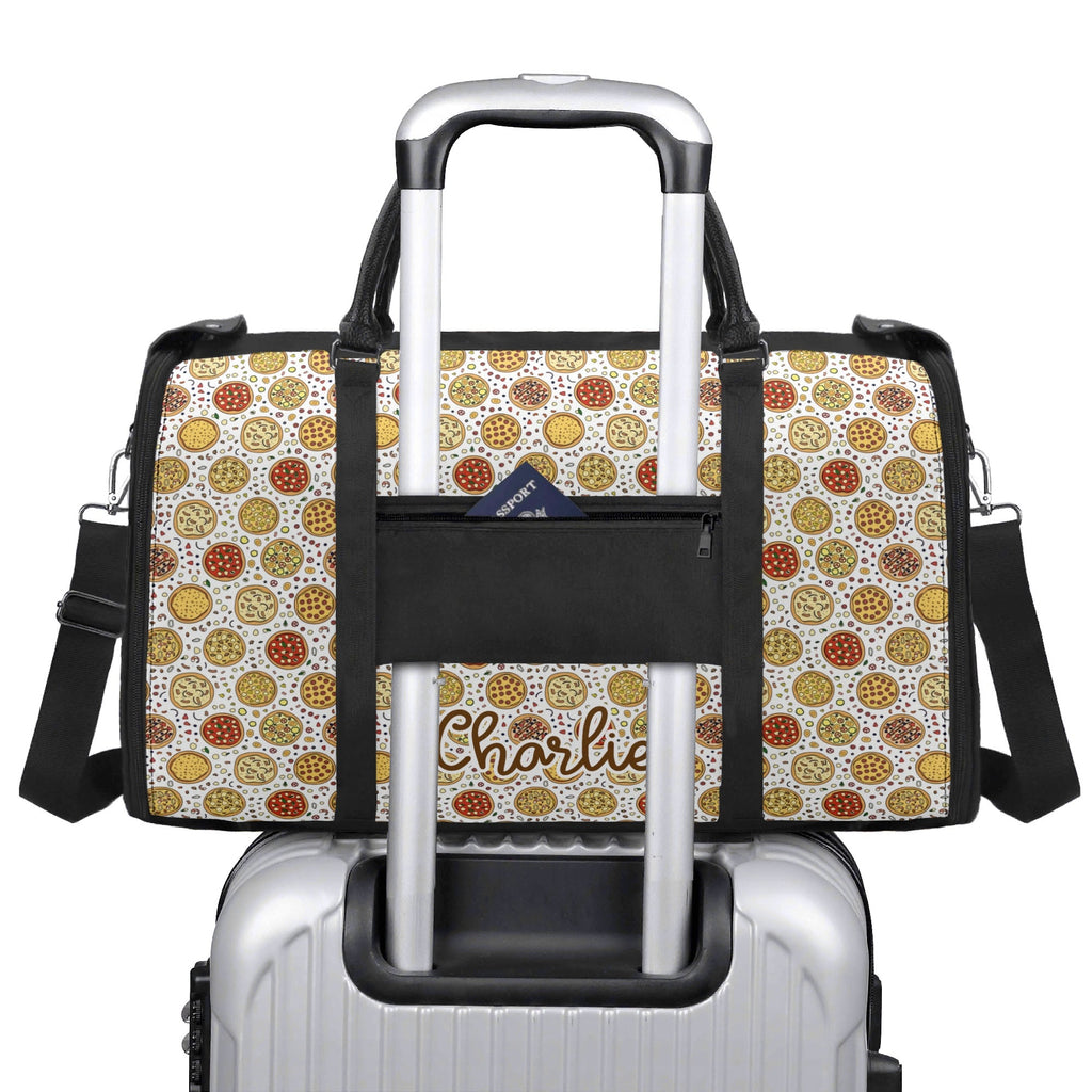 Personalised Round Pizzas On White Foldable Travel Bag Personalised Foldable Travel Bag Food Printed Offshore