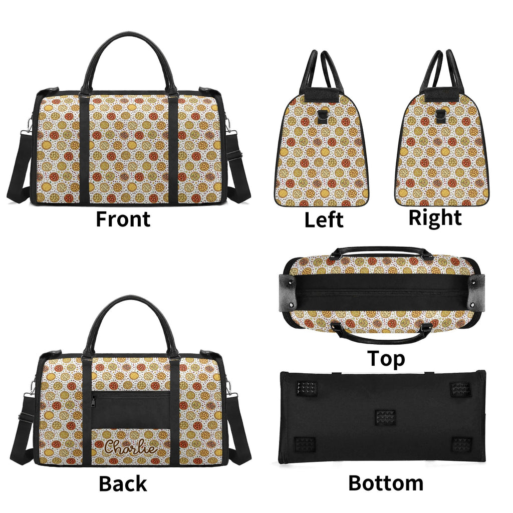 Personalised Round Pizzas On White Foldable Travel Bag Personalised Foldable Travel Bag Food Printed Offshore