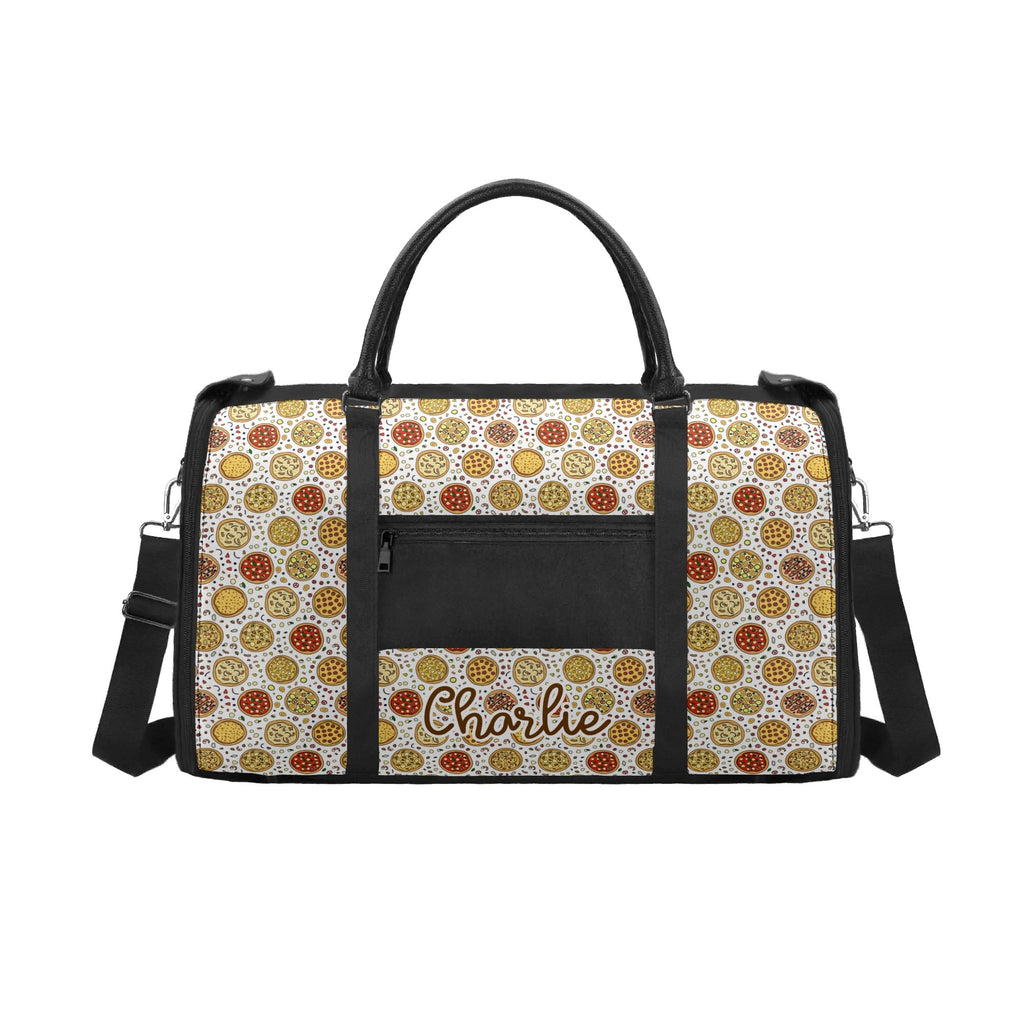 Personalised Round Pizzas On White Foldable Travel Bag Personalised Foldable Travel Bag Food Printed Offshore