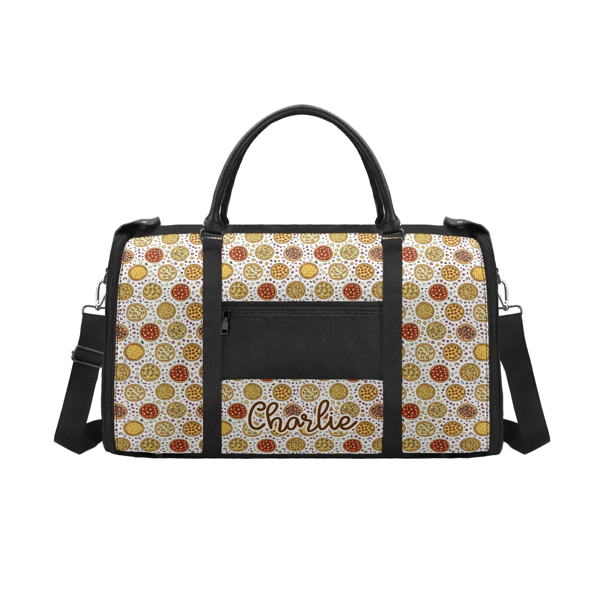 Personalised Round Pizzas On White Foldable Travel Bag Personalised Foldable Travel Bag Food Printed Offshore