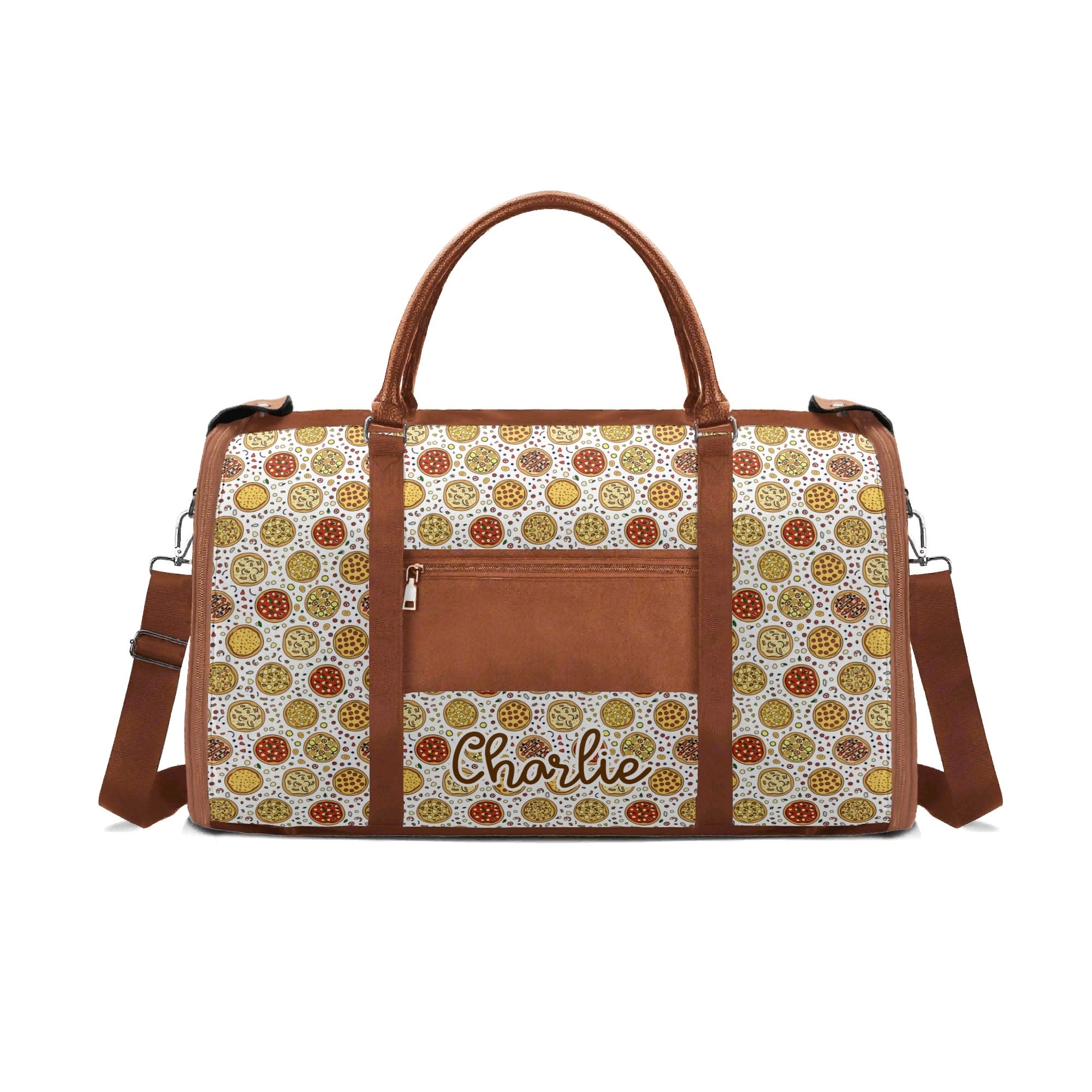 Personalised Round Pizzas On White Foldable Travel Bag Personalised Foldable Travel Bag Food Printed Offshore