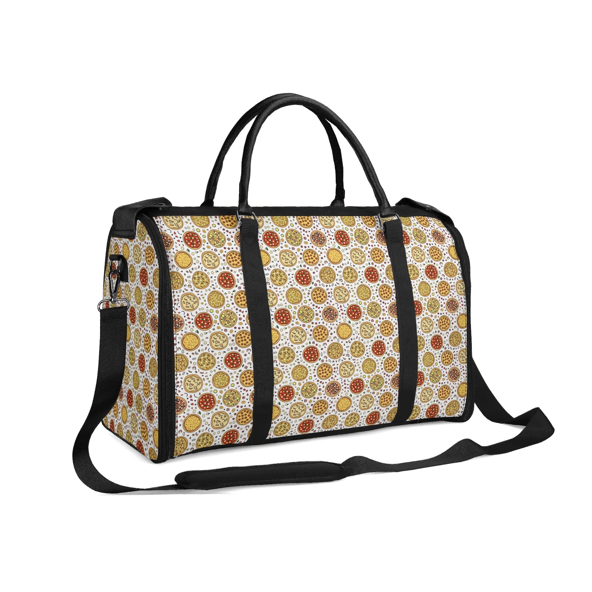 Personalised Round Pizzas On White Foldable Travel Bag Personalised Foldable Travel Bag Food Printed Offshore
