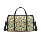 Personalised Tropical Flowers On White Foldable Travel Bag Black Personalised Foldable Travel Bag Plants Printed Offshore