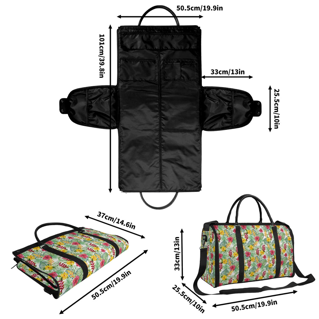 Personalised Tropical Flowers On White Foldable Travel Bag Personalised Foldable Travel Bag Plants Printed Offshore