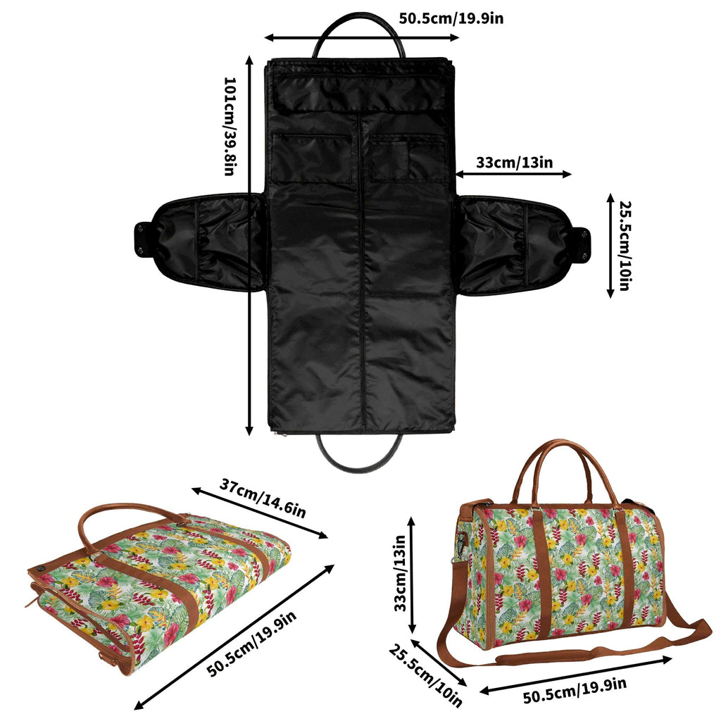 Personalised Tropical Flowers On White Foldable Travel Bag Personalised Foldable Travel Bag Plants Printed Offshore