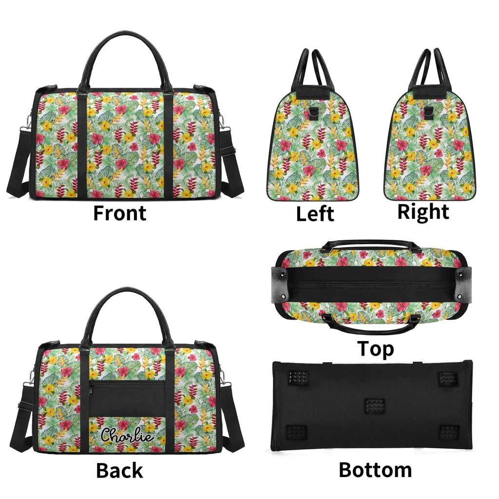 Personalised Tropical Flowers On White Foldable Travel Bag Personalised Foldable Travel Bag Plants Printed Offshore