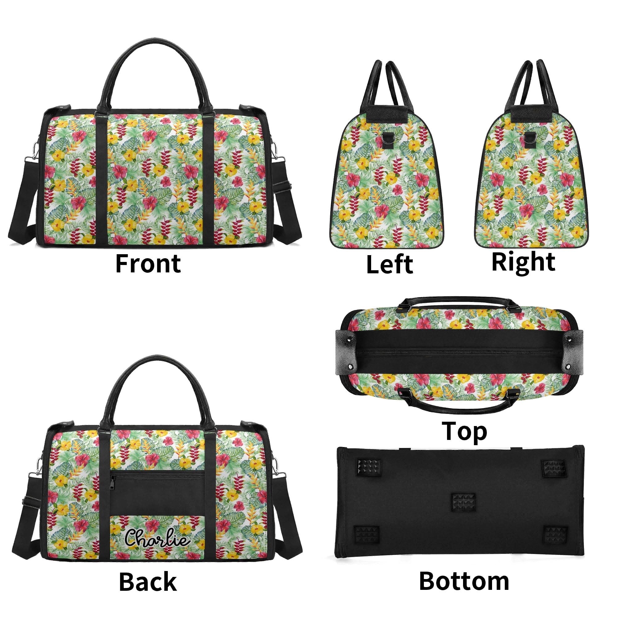 Personalised Tropical Flowers On White Foldable Travel Bag Personalised Foldable Travel Bag Plants Printed Offshore