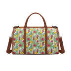 Personalised Tropical Flowers On White Foldable Travel Bag Brown Personalised Foldable Travel Bag Plants Printed Offshore