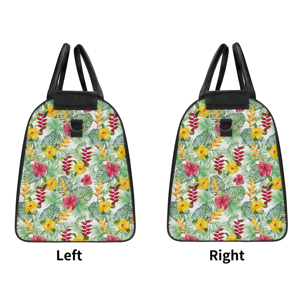 Personalised Tropical Flowers On White Foldable Travel Bag Personalised Foldable Travel Bag Plants Printed Offshore