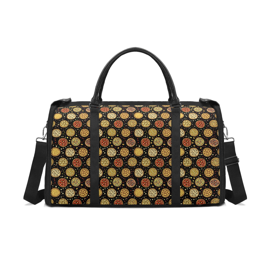 Personalised Round Pizzas on Black Foldable Travel Bag Black Personalised Foldable Travel Bag Food Printed Offshore