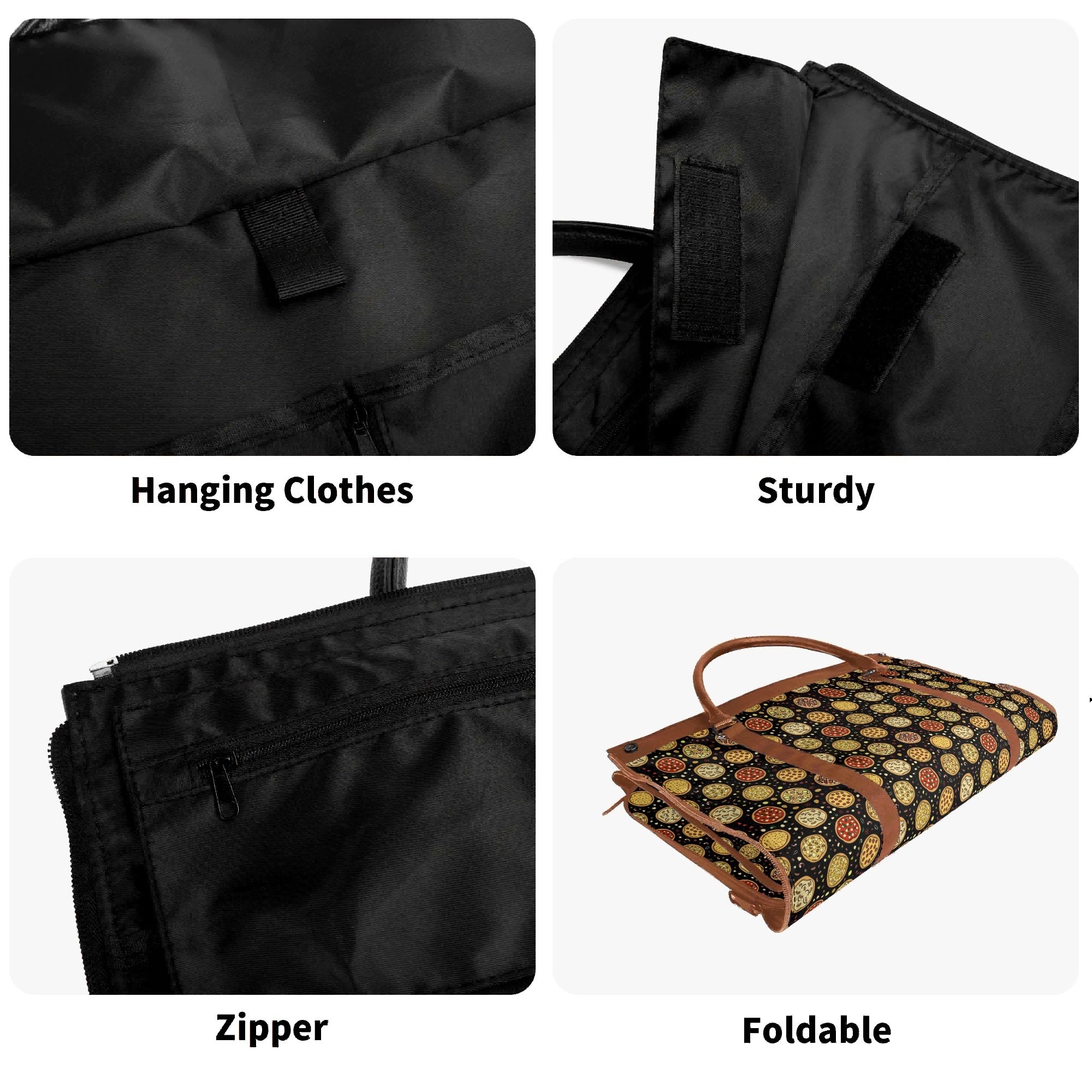 Personalised Round Pizzas on Black Foldable Travel Bag Personalised Foldable Travel Bag Food Printed Offshore
