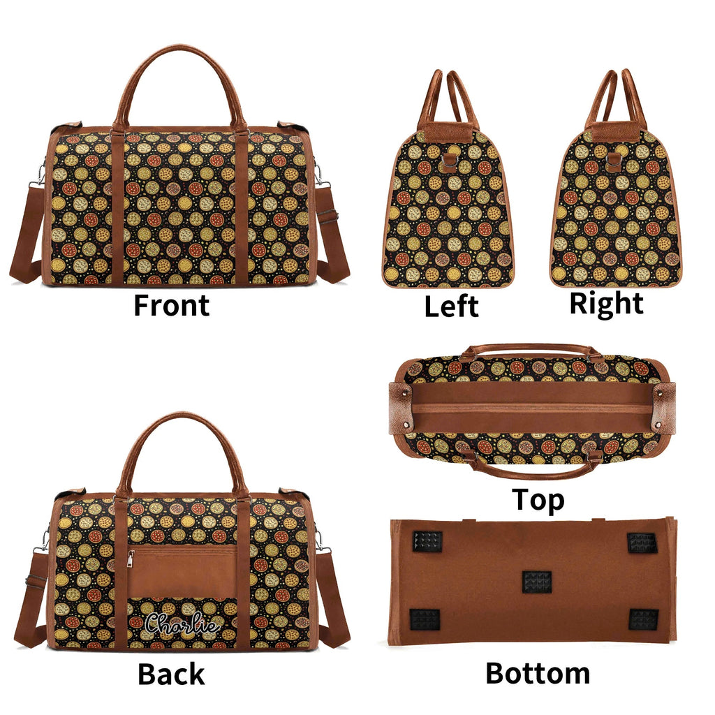 Personalised Round Pizzas on Black Foldable Travel Bag Personalised Foldable Travel Bag Food Printed Offshore