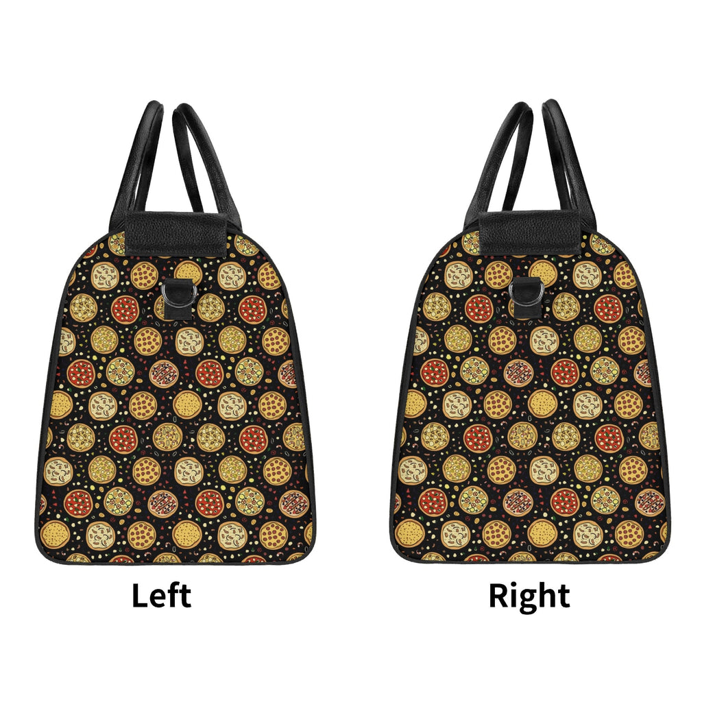 Personalised Round Pizzas on Black Foldable Travel Bag Personalised Foldable Travel Bag Food Printed Offshore