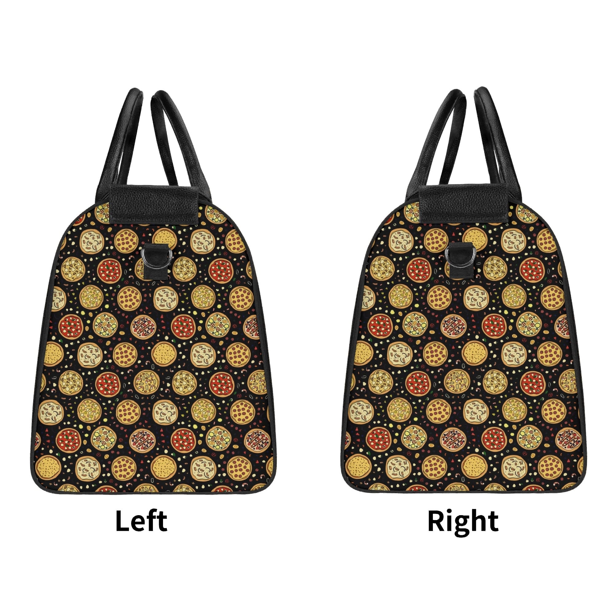 Personalised Round Pizzas on Black Foldable Travel Bag Personalised Foldable Travel Bag Food Printed Offshore