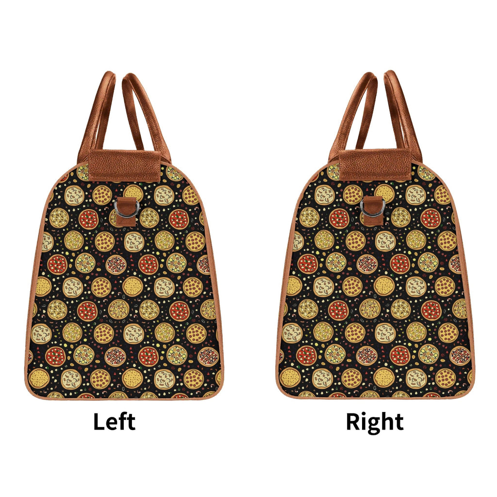 Personalised Round Pizzas on Black Foldable Travel Bag Personalised Foldable Travel Bag Food Printed Offshore