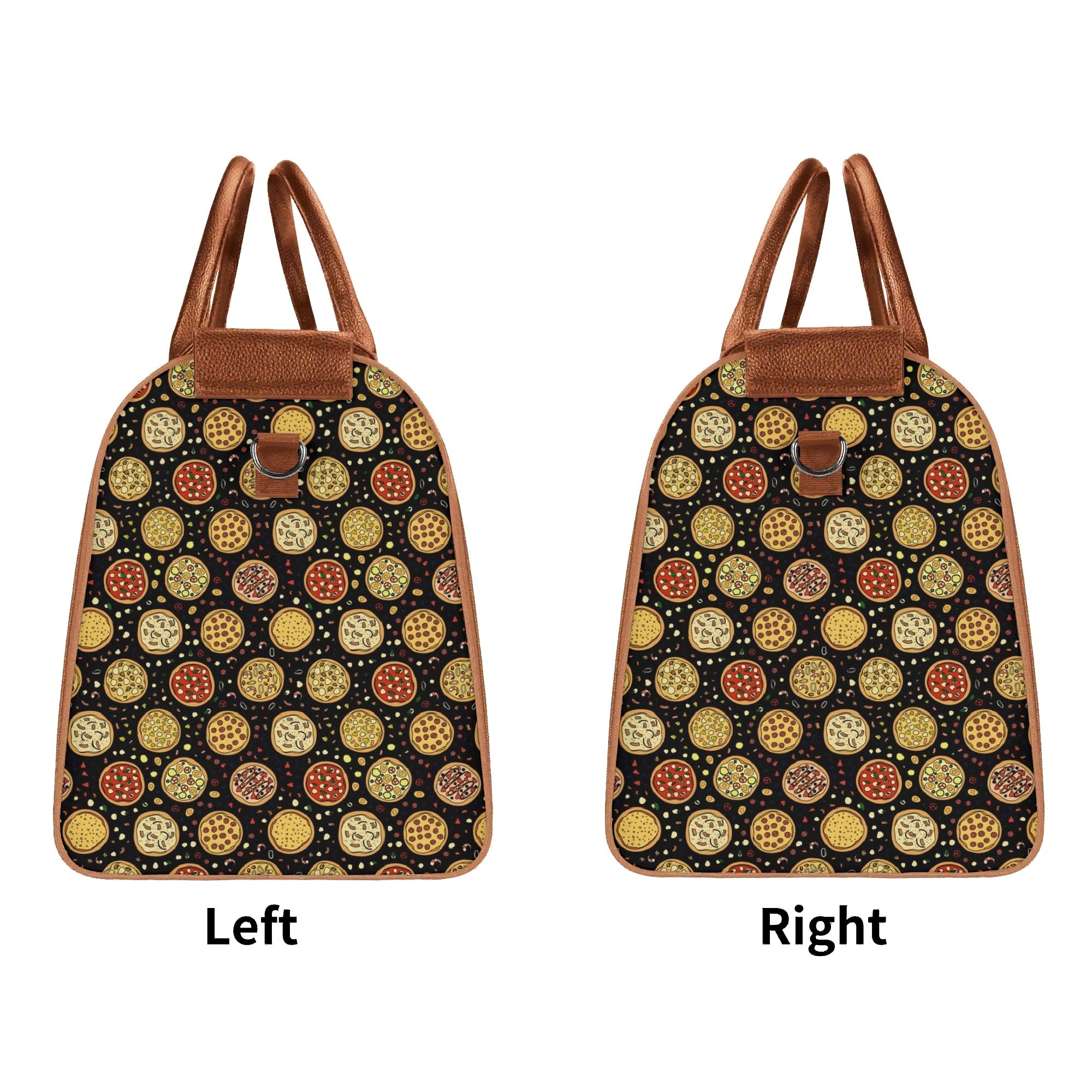 Personalised Round Pizzas on Black Foldable Travel Bag Personalised Foldable Travel Bag Food Printed Offshore