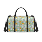 Personalised Tropical Flowers And Leaves Foldable Travel Bag Black Personalised Foldable Travel Bag Plants Printed Offshore