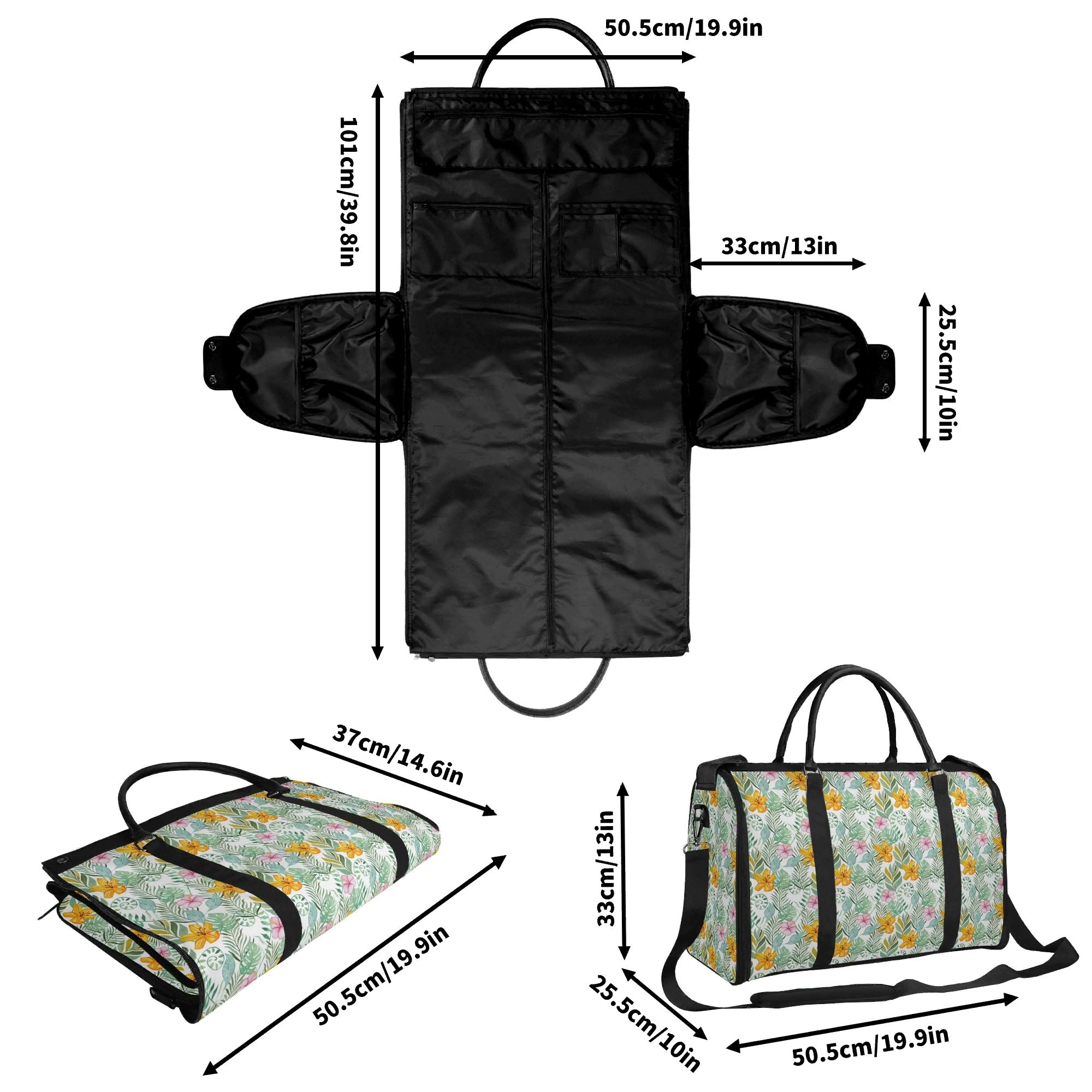 Personalised Tropical Flowers And Leaves Foldable Travel Bag Personalised Foldable Travel Bag Plants Printed Offshore