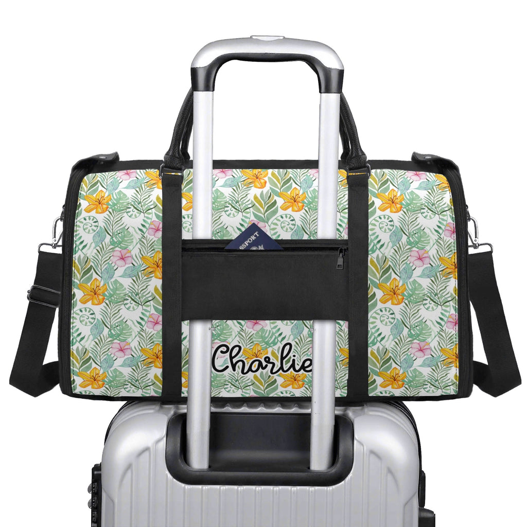 Personalised Tropical Flowers And Leaves Foldable Travel Bag Personalised Foldable Travel Bag Plants Printed Offshore