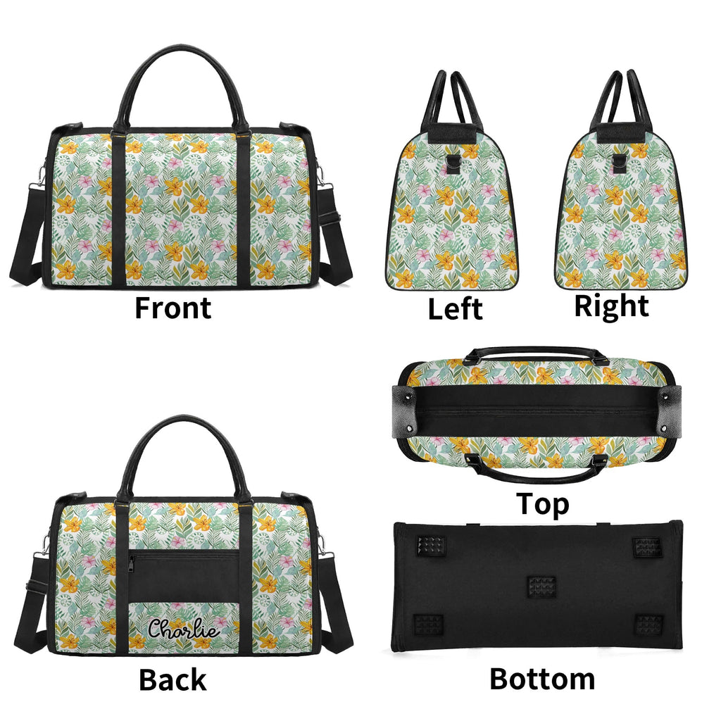 Personalised Tropical Flowers And Leaves Foldable Travel Bag Personalised Foldable Travel Bag Plants Printed Offshore