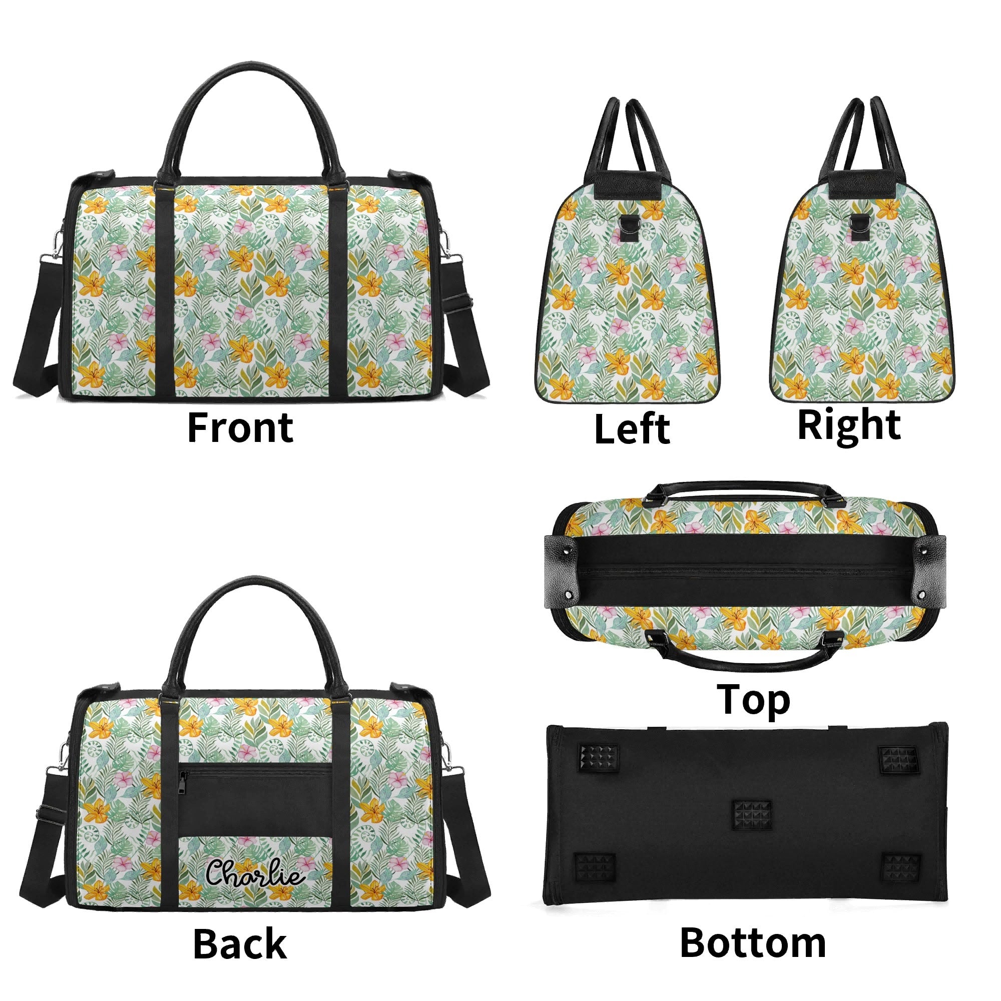 Personalised Tropical Flowers And Leaves Foldable Travel Bag Personalised Foldable Travel Bag Plants Printed Offshore