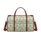 Personalised Tropical Flowers And Leaves Foldable Travel Bag Brown Personalised Foldable Travel Bag Plants Printed Offshore