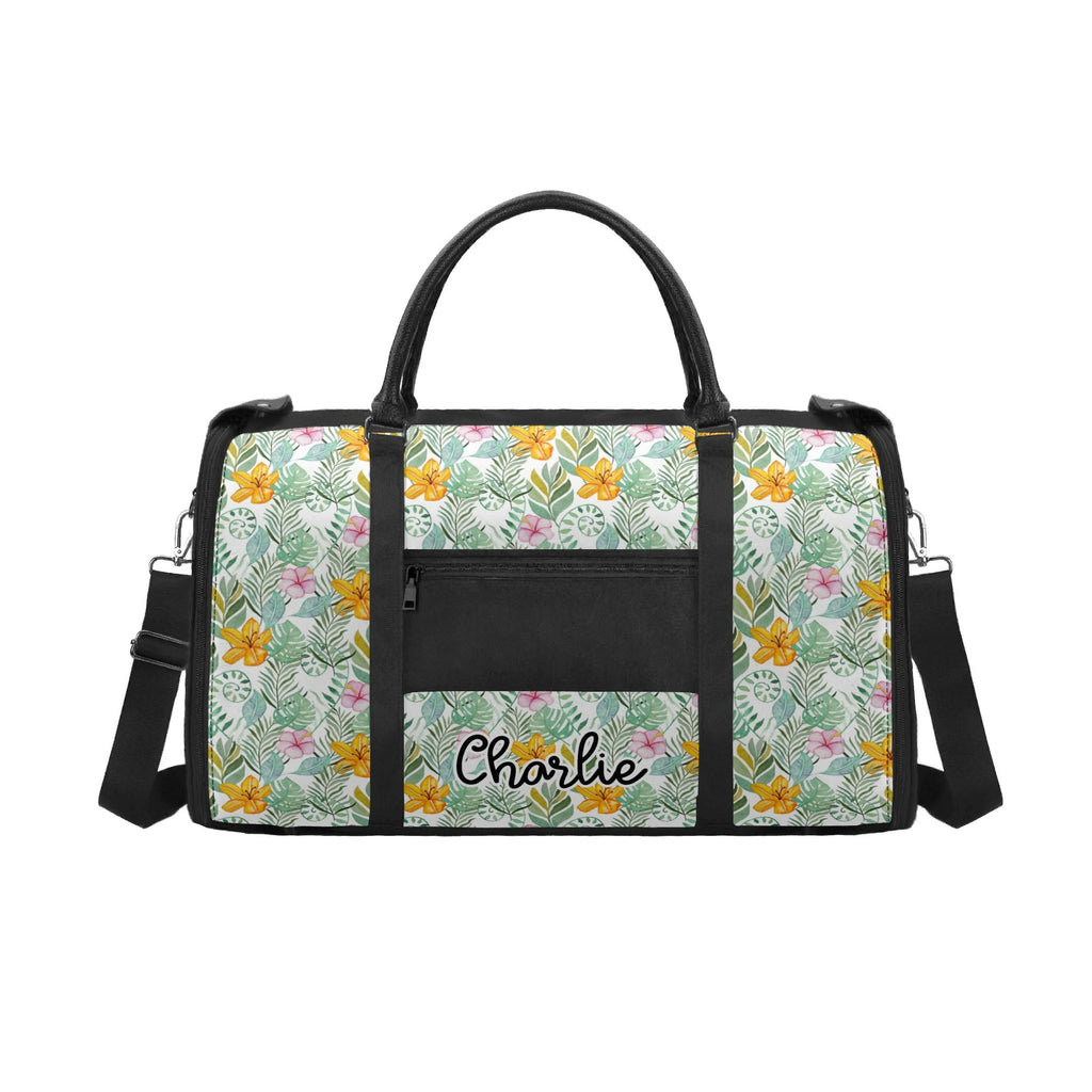 Personalised Tropical Flowers And Leaves Foldable Travel Bag Personalised Foldable Travel Bag Plants Printed Offshore