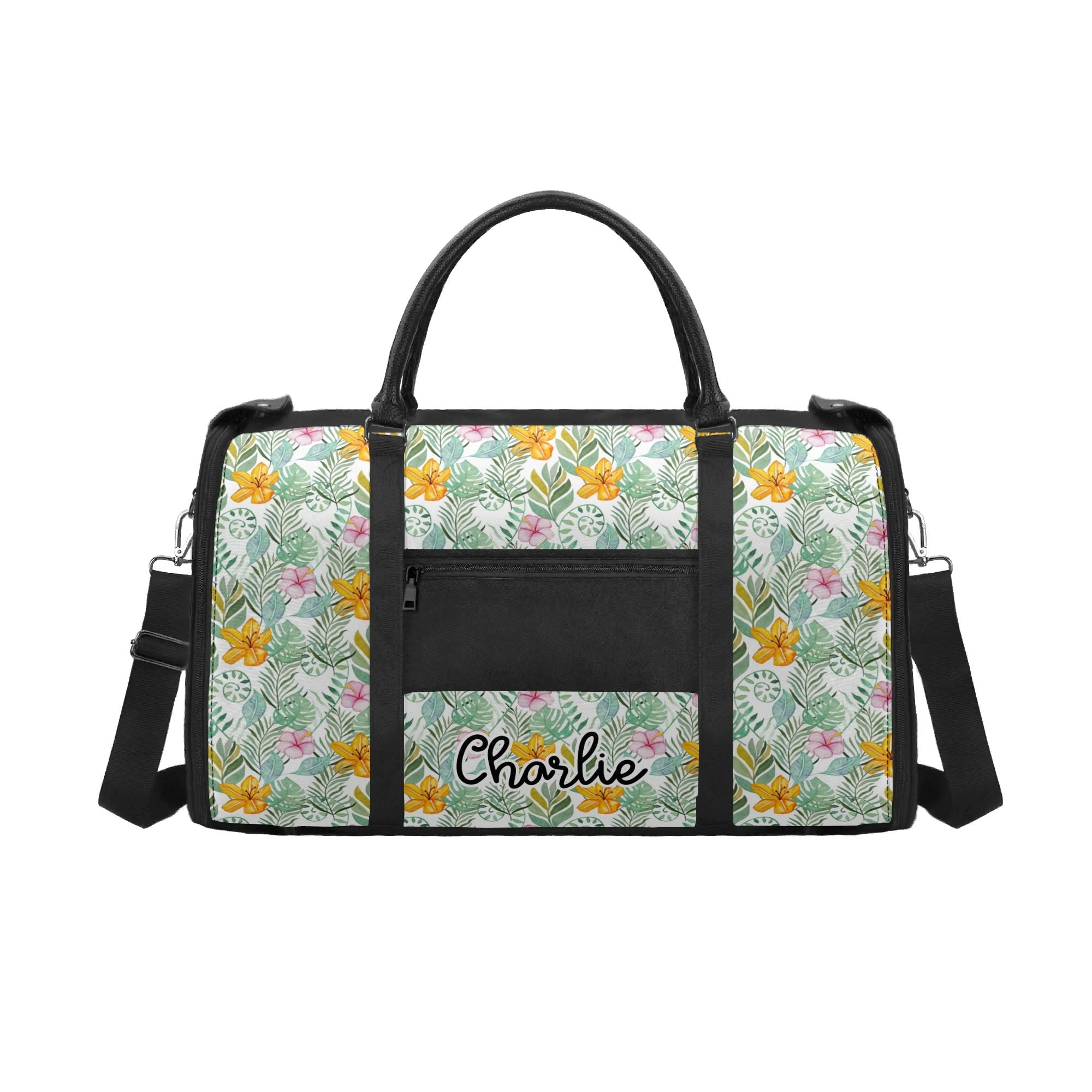 Personalised Tropical Flowers And Leaves Foldable Travel Bag Personalised Foldable Travel Bag Plants Printed Offshore