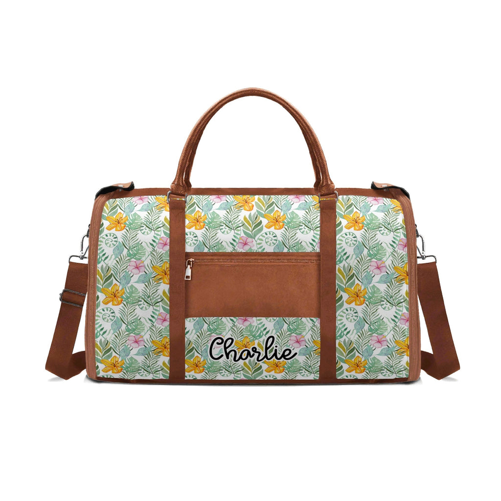 Personalised Tropical Flowers And Leaves Foldable Travel Bag Personalised Foldable Travel Bag Plants Printed Offshore