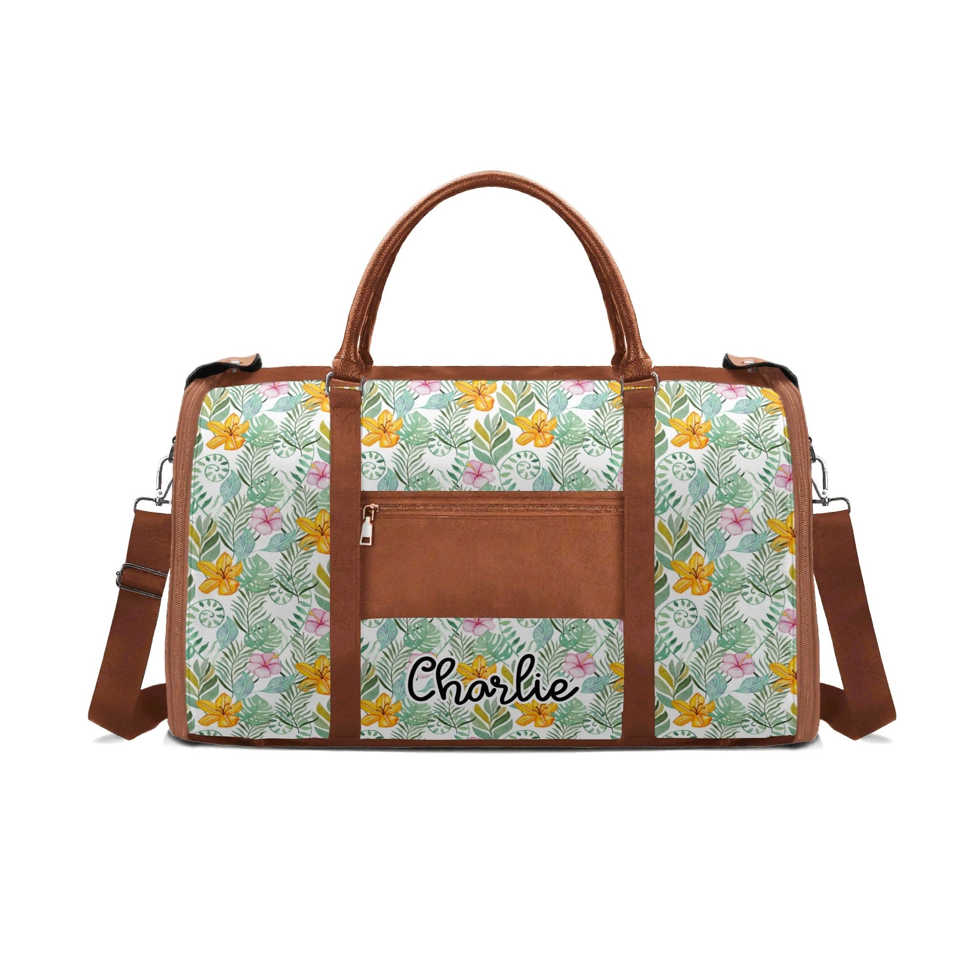 Personalised Tropical Flowers And Leaves Foldable Travel Bag Personalised Foldable Travel Bag Plants Printed Offshore