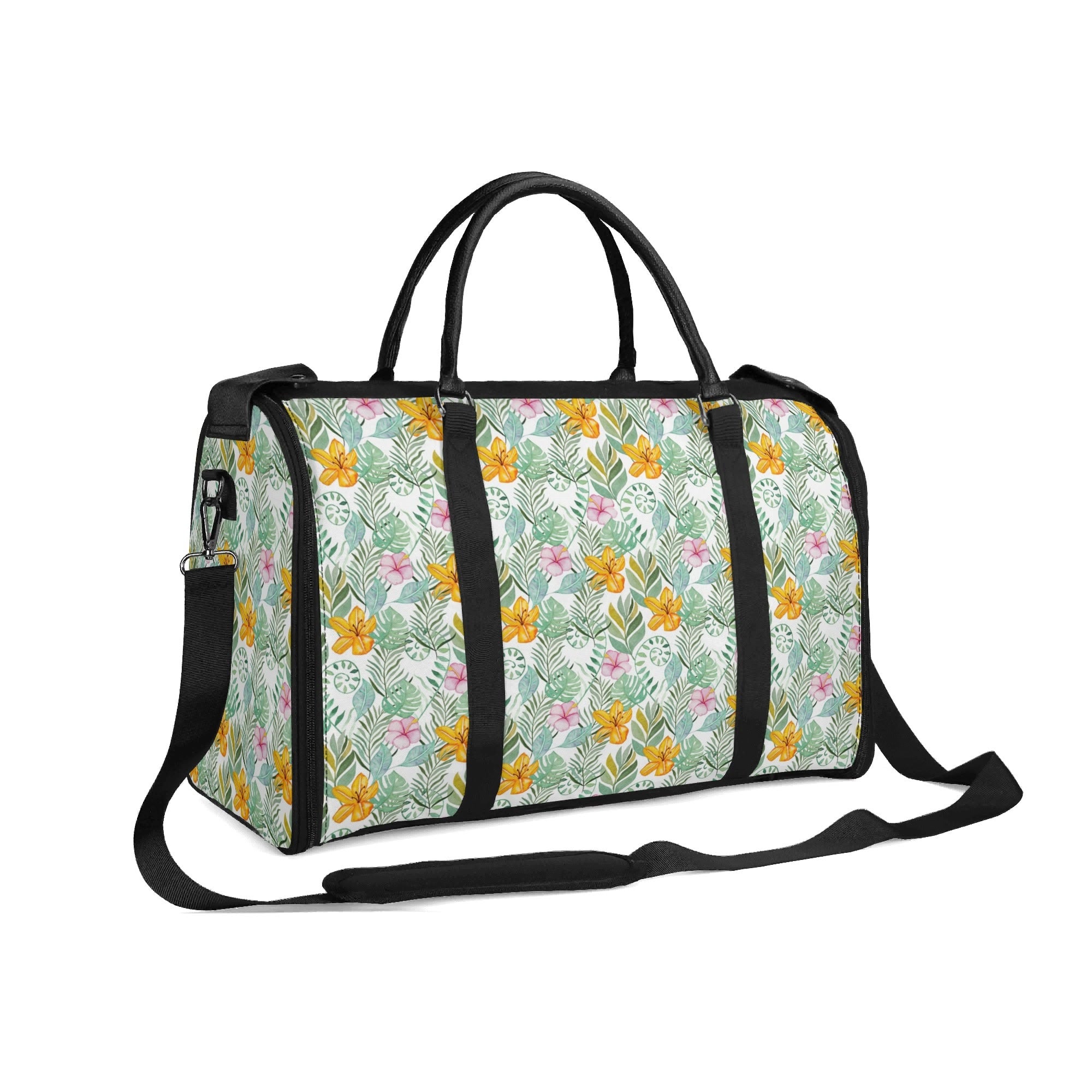 Personalised Tropical Flowers And Leaves Foldable Travel Bag Personalised Foldable Travel Bag Plants Printed Offshore