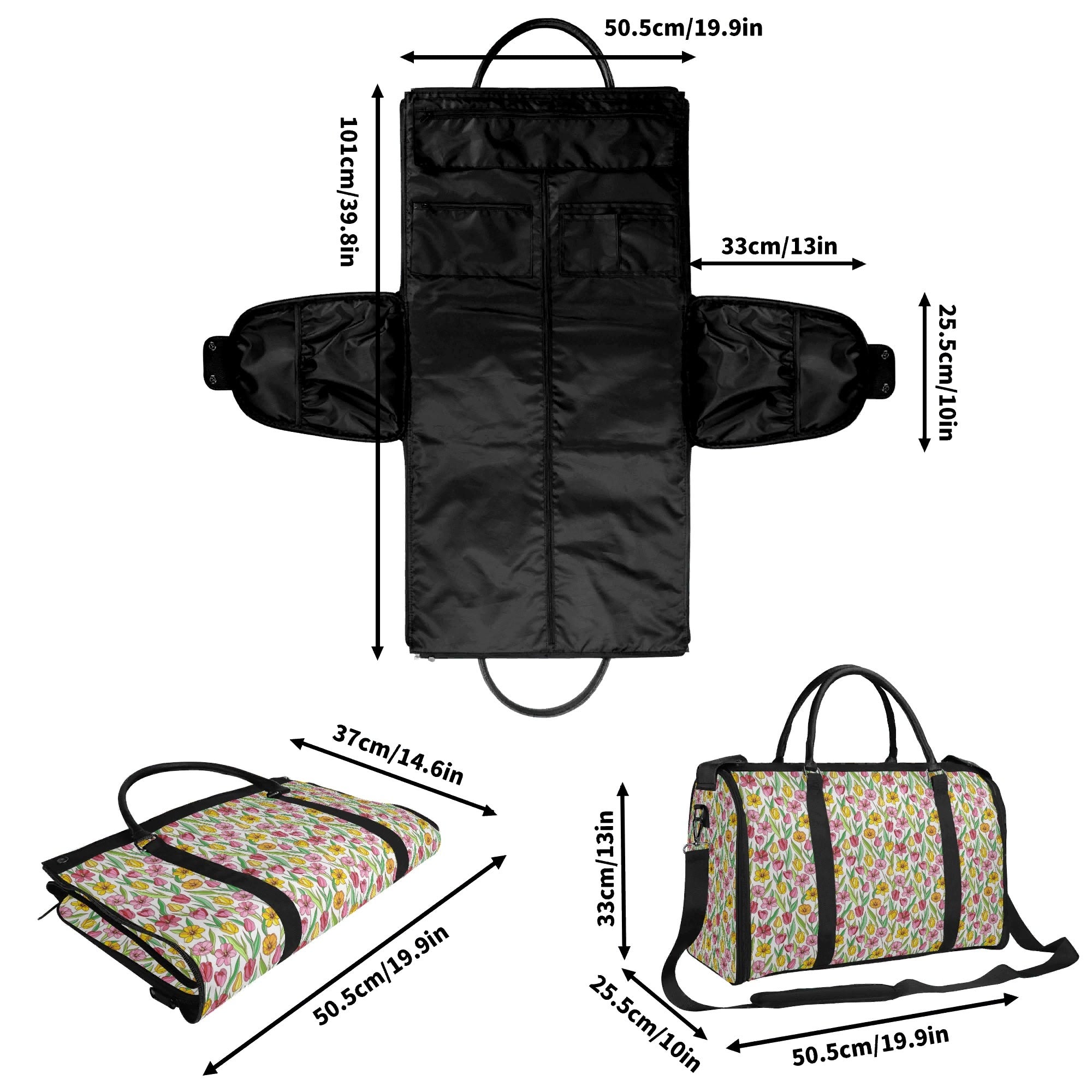 Personalised Pink And Yellow Floral Foldable Travel Bag Personalised Foldable Travel Bag Plants Printed Offshore