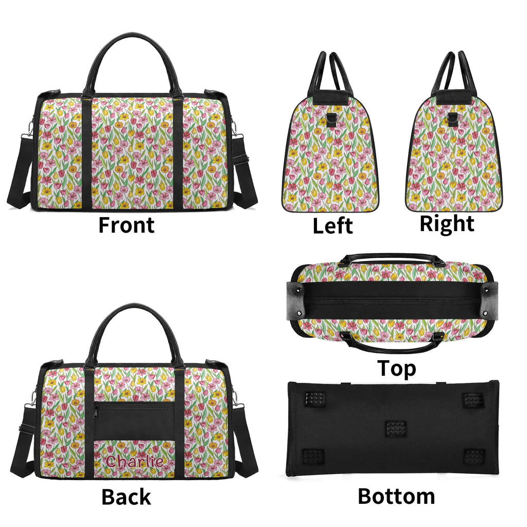 Personalised Pink And Yellow Floral Foldable Travel Bag Personalised Foldable Travel Bag Plants Printed Offshore