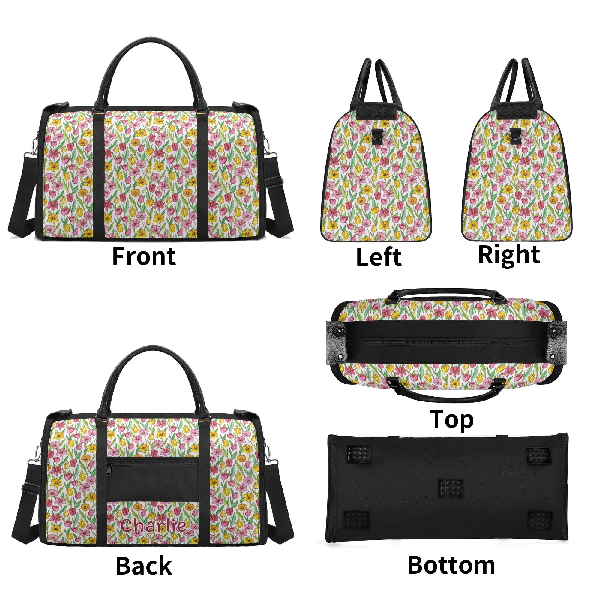 Personalised Pink And Yellow Floral Foldable Travel Bag Personalised Foldable Travel Bag Plants Printed Offshore