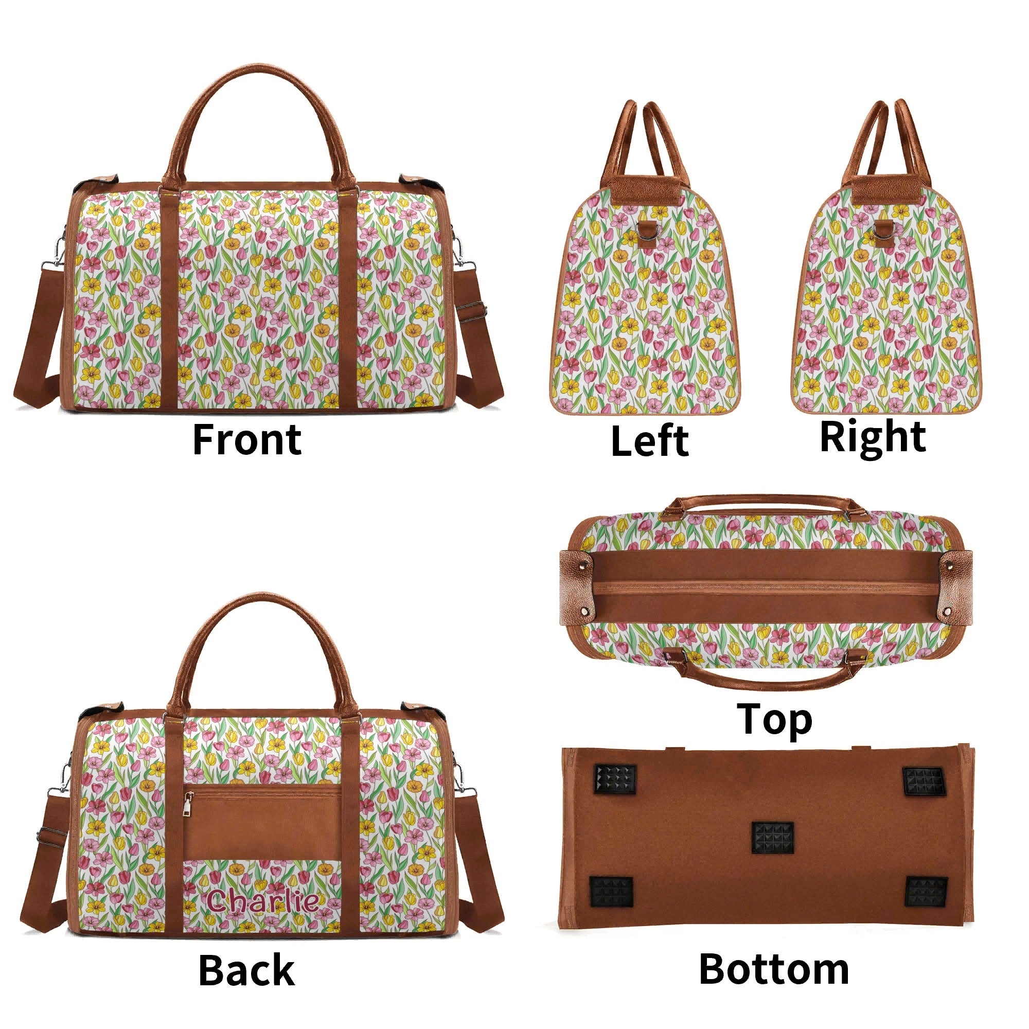 Personalised Pink And Yellow Floral Foldable Travel Bag Personalised Foldable Travel Bag Plants Printed Offshore