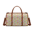 Personalised Pink And Yellow Floral Foldable Travel Bag Brown Personalised Foldable Travel Bag Plants Printed Offshore