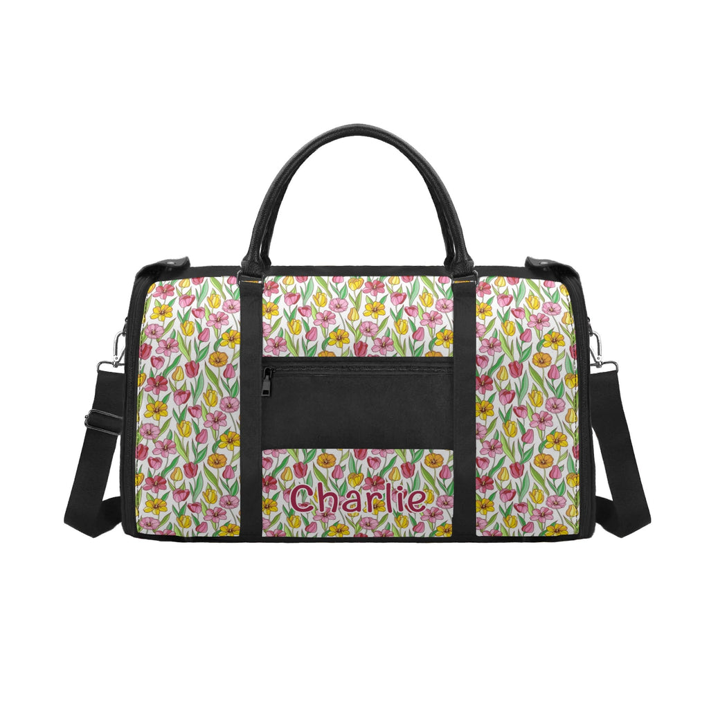 Personalised Pink And Yellow Floral Foldable Travel Bag Personalised Foldable Travel Bag Plants Printed Offshore