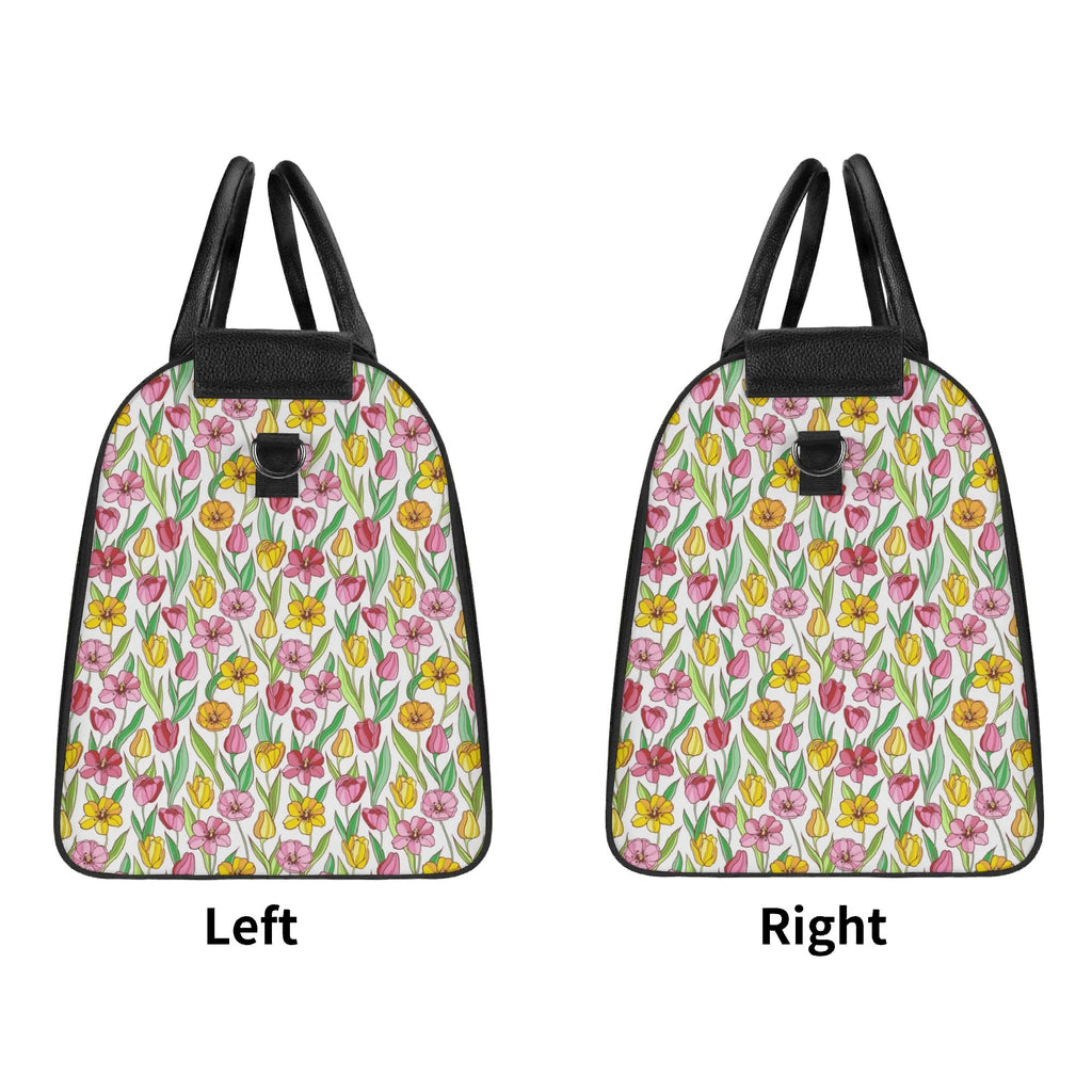 Personalised Pink And Yellow Floral Foldable Travel Bag Personalised Foldable Travel Bag Plants Printed Offshore