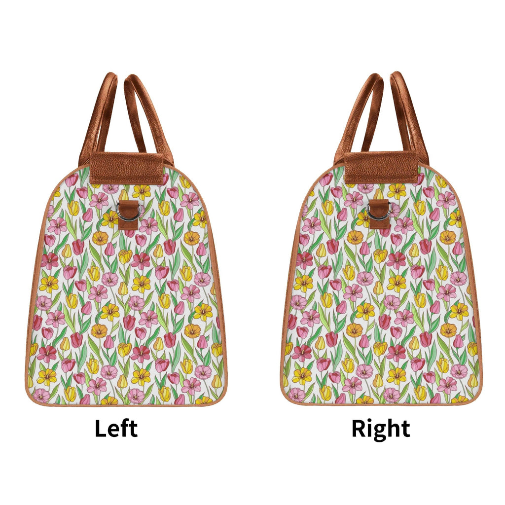 Personalised Pink And Yellow Floral Foldable Travel Bag Personalised Foldable Travel Bag Plants Printed Offshore