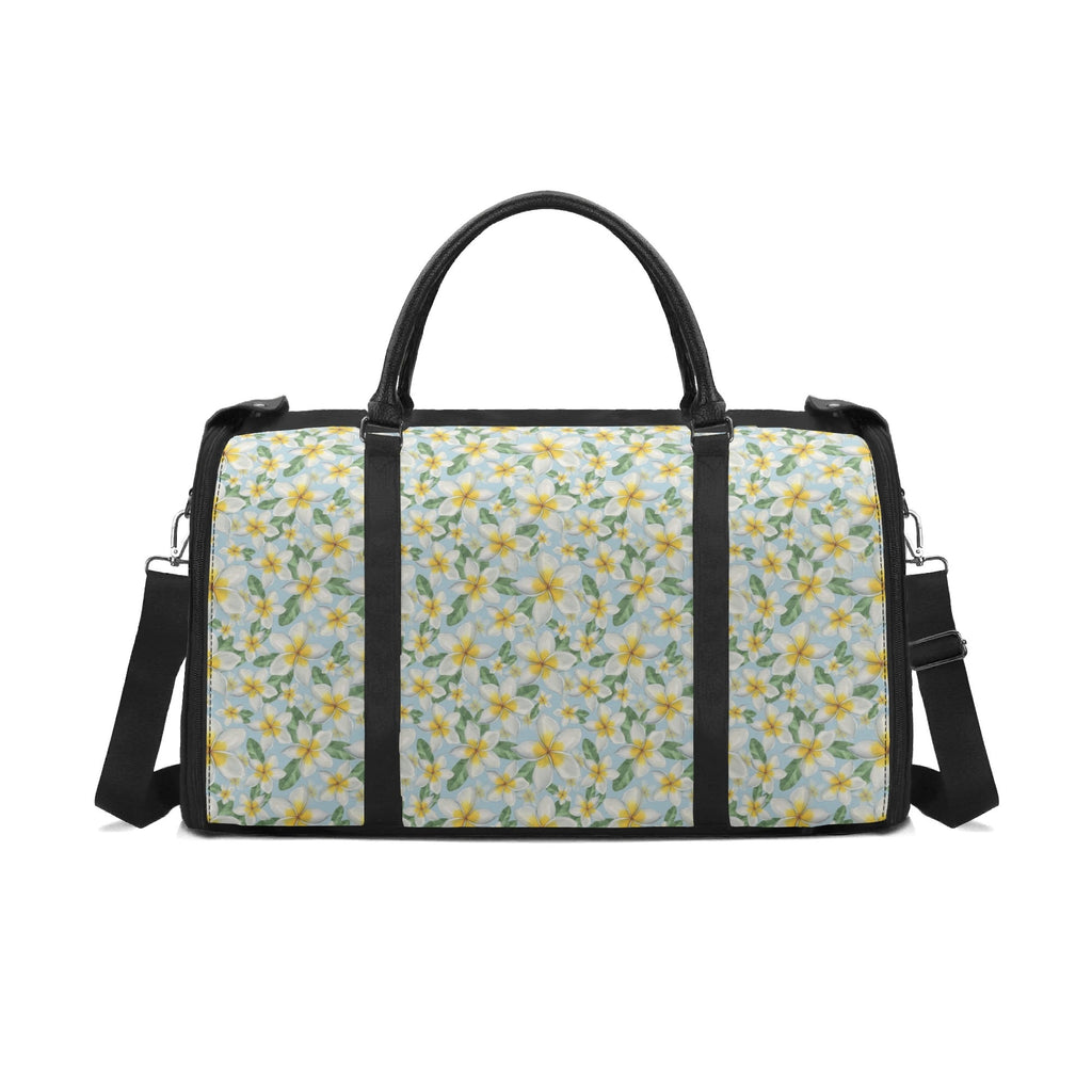 Personalised Delicate Frangipani Foldable Travel Bag Black Personalised Foldable Travel Bag Plants Printed Offshore