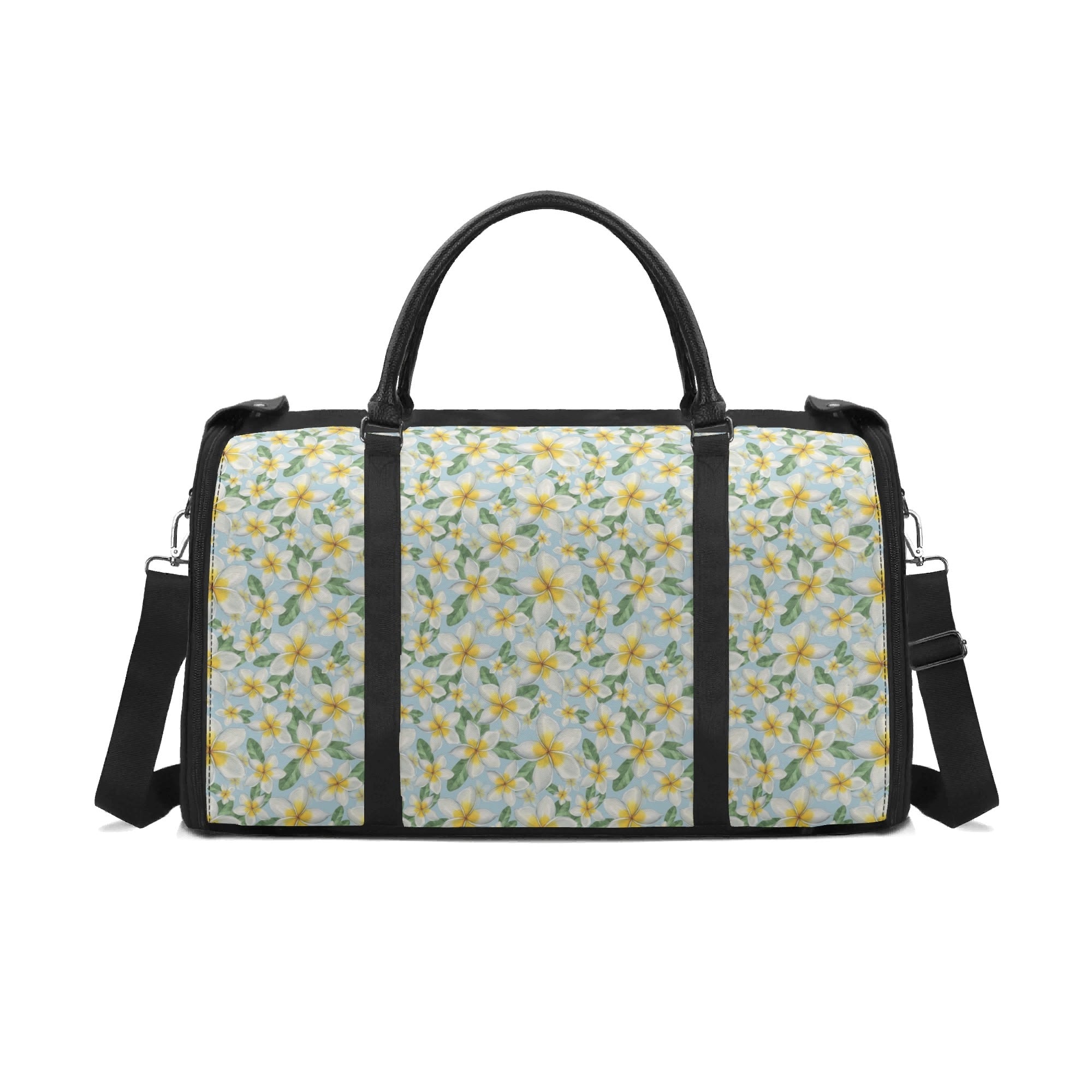 Personalised Delicate Frangipani Foldable Travel Bag Black Personalised Foldable Travel Bag Plants Printed Offshore