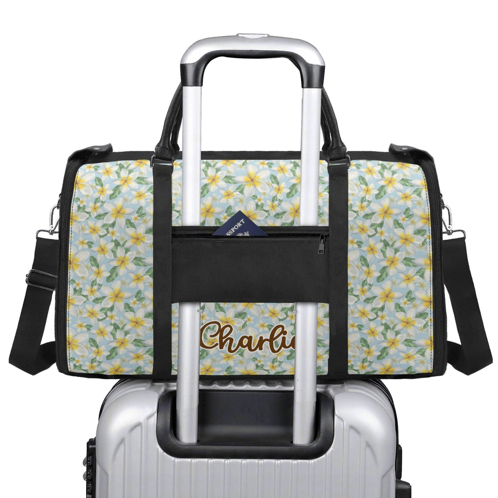 Personalised Delicate Frangipani Foldable Travel Bag Personalised Foldable Travel Bag Plants Printed Offshore
