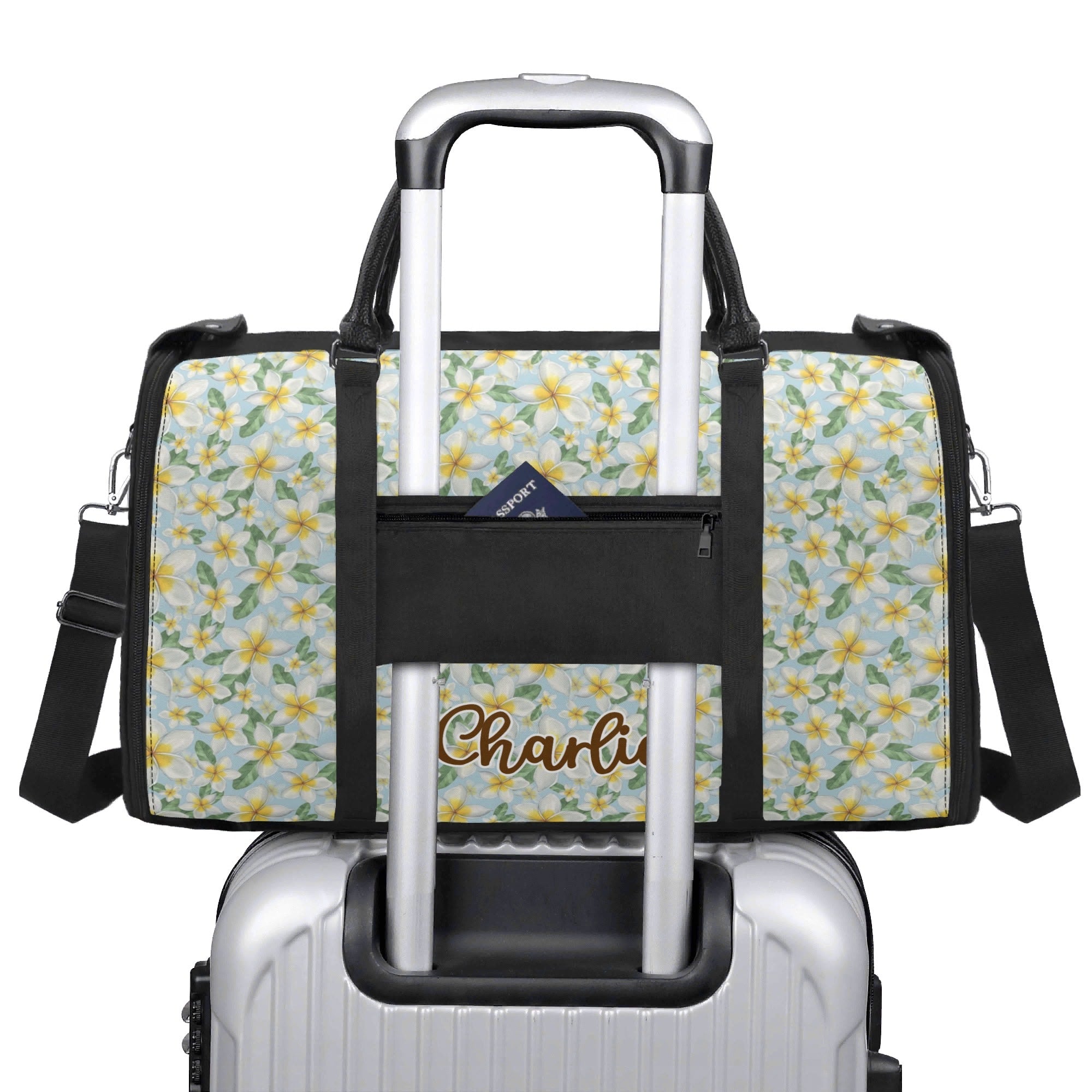 Personalised Delicate Frangipani Foldable Travel Bag Personalised Foldable Travel Bag Plants Printed Offshore