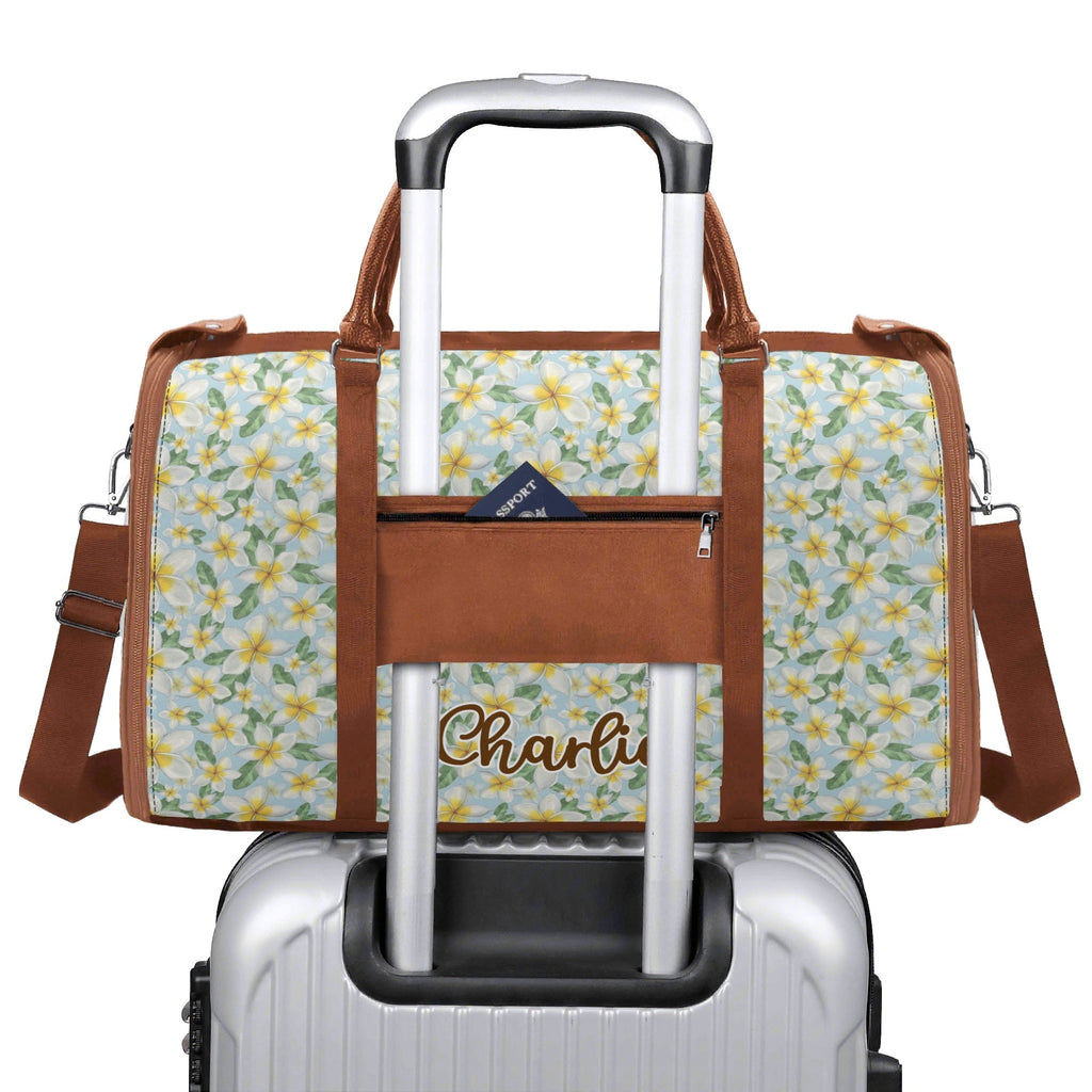 Personalised Delicate Frangipani Foldable Travel Bag Personalised Foldable Travel Bag Plants Printed Offshore