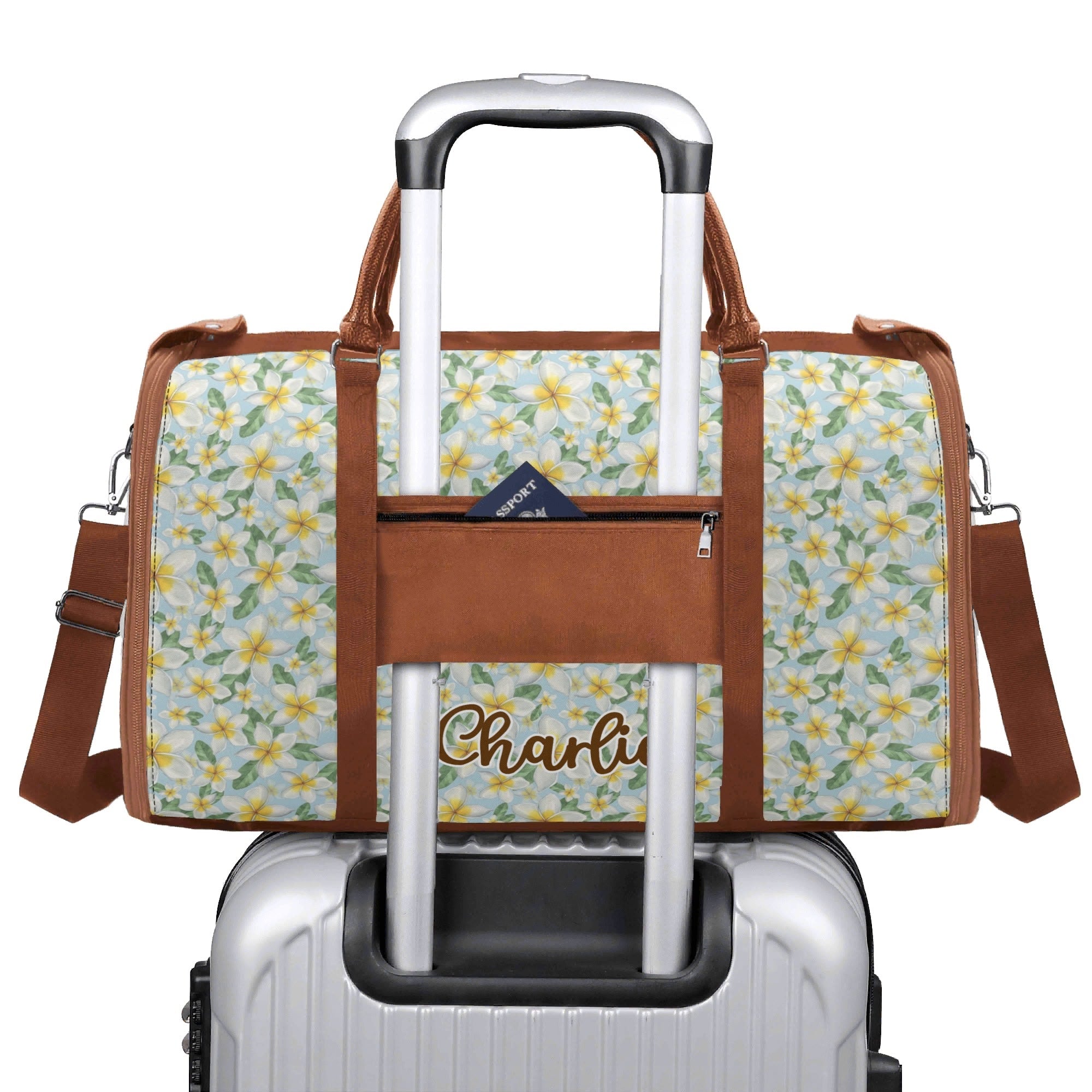 Personalised Delicate Frangipani Foldable Travel Bag Personalised Foldable Travel Bag Plants Printed Offshore