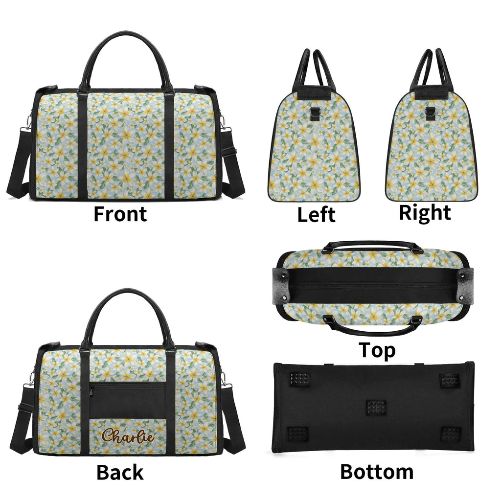 Personalised Delicate Frangipani Foldable Travel Bag Personalised Foldable Travel Bag Plants Printed Offshore