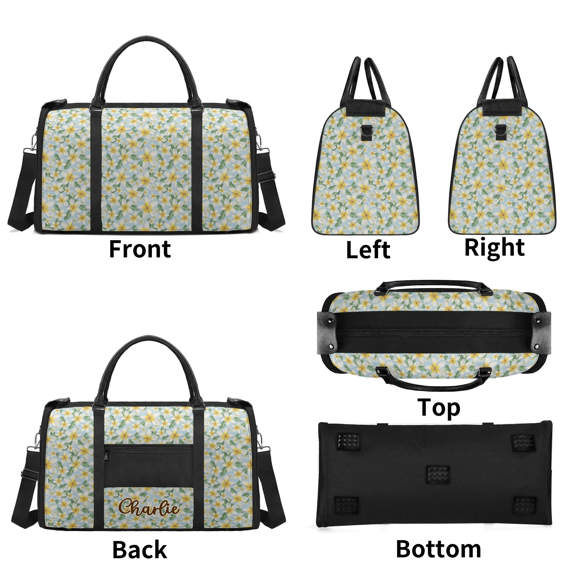 Personalised Delicate Frangipani Foldable Travel Bag Personalised Foldable Travel Bag Plants Printed Offshore
