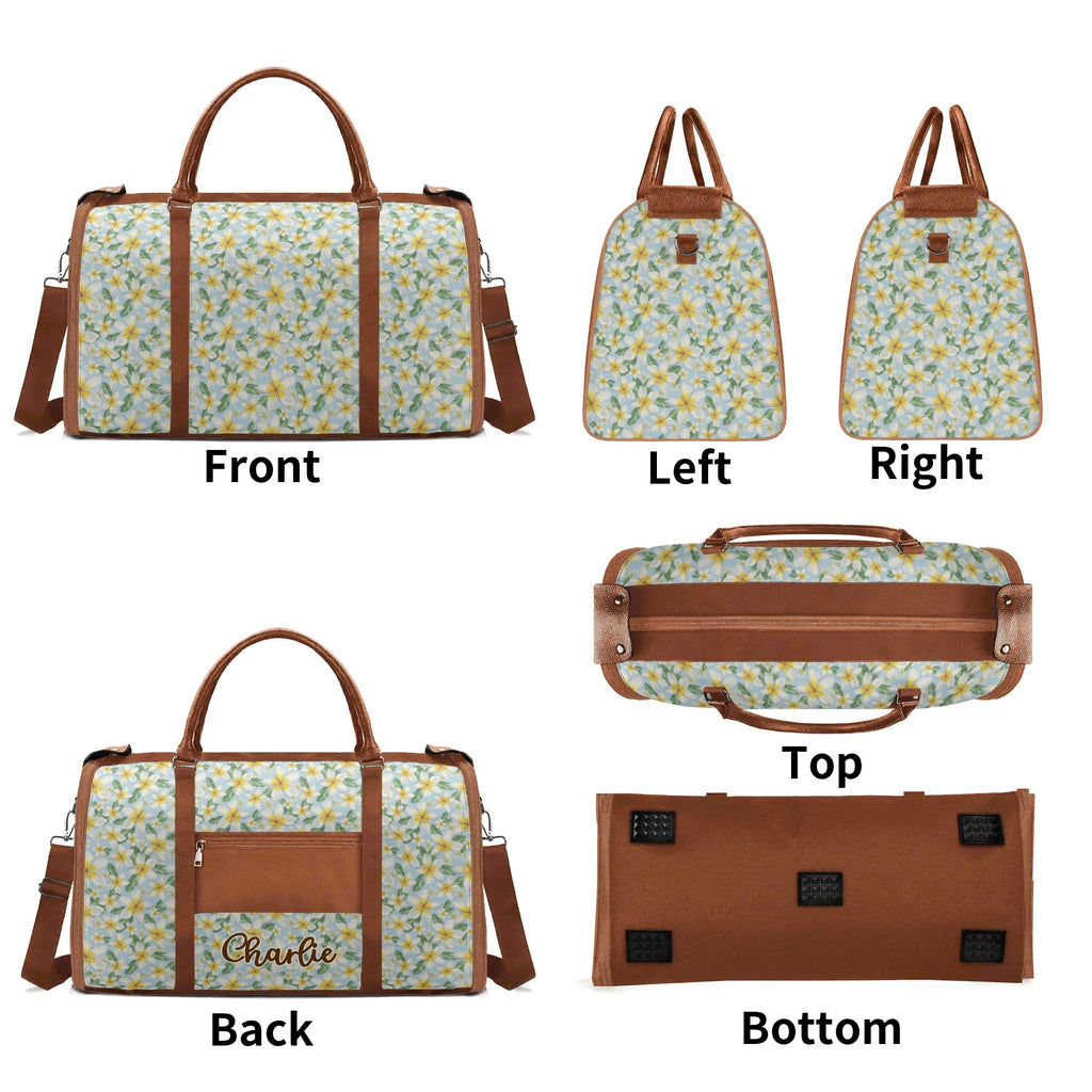 Personalised Delicate Frangipani Foldable Travel Bag Personalised Foldable Travel Bag Plants Printed Offshore